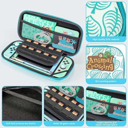 Case for Switch with Animal Crossing, Switch Accessories Bundle Carry Case & Protective Case Cover, Screen Protector & Thumb Grip Green (SWITCH) in Saudi Arabia