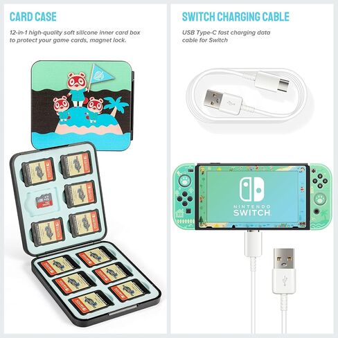 Case for Switch with Animal Crossing, Switch Accessories Bundle Carry Case & Protective Case Cover, Screen Protector & Thumb Grip Green (SWITCH) in Saudi Arabia