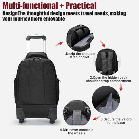 Flagship Version Driver4 Rolling Backpack - 17.3" Wheeled Travel Laptop Bag, 22 * 14 * 9" Backpack with Wheels, 17.3" Laptop Compartment, Carry on Backpack with Tuckaway Shoulder Straps in Kuwait