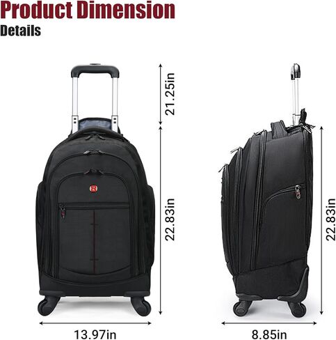 Flagship Version Driver4 Rolling Backpack - 17.3" Wheeled Travel Laptop Bag, 22 * 14 * 9" Backpack with Wheels, 17.3" Laptop Compartment, Carry on Backpack with Tuckaway Shoulder Straps in Kuwait