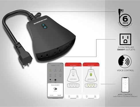 Monster Outdoor Smart Outlet Plug, 3-Outlet, Voice Control Compatible with Alexa and Google Assistant, Scheduling, Timer Control, Automation, Quick Setup via 2.4GHz Wi-Fi, Smart Outdoor Plug in Saudi Arabia
