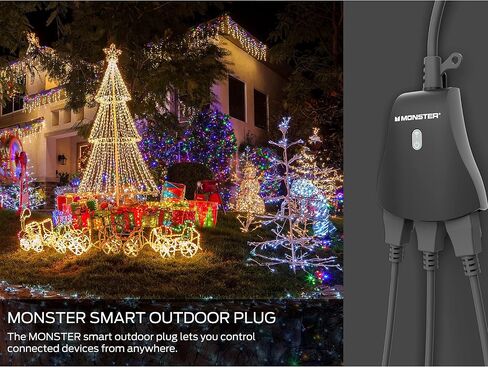Monster Outdoor Smart Outlet Plug, 3-Outlet, Voice Control Compatible with Alexa and Google Assistant, Scheduling, Timer Control, Automation, Quick Setup via 2.4GHz Wi-Fi, Smart Outdoor Plug in Saudi Arabia