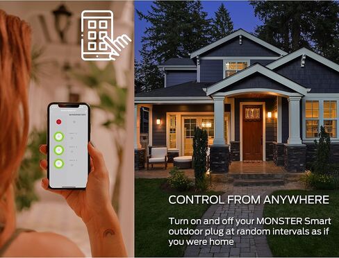 Monster Outdoor Smart Outlet Plug, 3-Outlet, Voice Control Compatible with Alexa and Google Assistant, Scheduling, Timer Control, Automation, Quick Setup via 2.4GHz Wi-Fi, Smart Outdoor Plug in Saudi Arabia