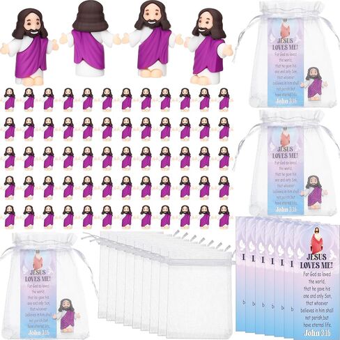 Barydat 75 Sets Mini Jesus Figurines Easter Jesus Toys Include 75 Little Jesus Figures 75 Prayer Cards 75 Organza Bags Religious Party Favors Gifts for Church Hide Sunday School Baptism(Multicolor) in Kuwait
