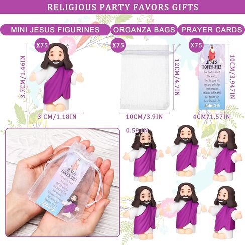Barydat 75 Sets Mini Jesus Figurines Easter Jesus Toys Include 75 Little Jesus Figures 75 Prayer Cards 75 Organza Bags Religious Party Favors Gifts for Church Hide Sunday School Baptism(Multicolor) in Kuwait