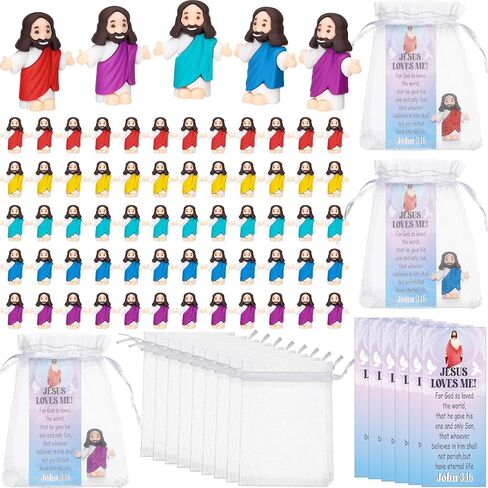 Barydat 75 Sets Mini Jesus Figurines Easter Jesus Toys Include 75 Little Jesus Figures 75 Prayer Cards 75 Organza Bags Religious Party Favors Gifts for Church Hide Sunday School Baptism(Multicolor) in Kuwait