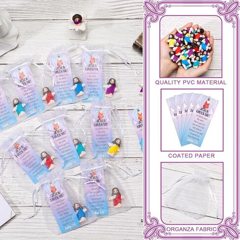 Barydat 75 Sets Mini Jesus Figurines Easter Jesus Toys Include 75 Little Jesus Figures 75 Prayer Cards 75 Organza Bags Religious Party Favors Gifts for Church Hide Sunday School Baptism(Multicolor) in Kuwait