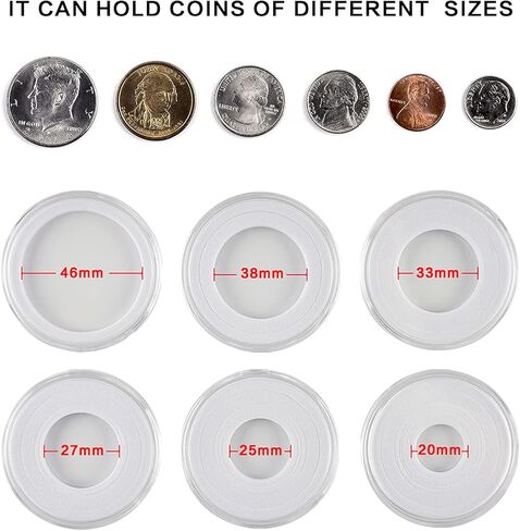 حاملات لوازم مجموعة العملات المعدنية من FULLCASE لهواة الجمع، 84 قطعة كبسولات عملات معدنية مقاس 46 مم مع حشية إسفنجية وصندوق منظم تخزين بلاستيكي، 6 مقاسات (20/25/27/30/38/46 مم) حقيبة تجميع، صندوق فقط in Kuwait