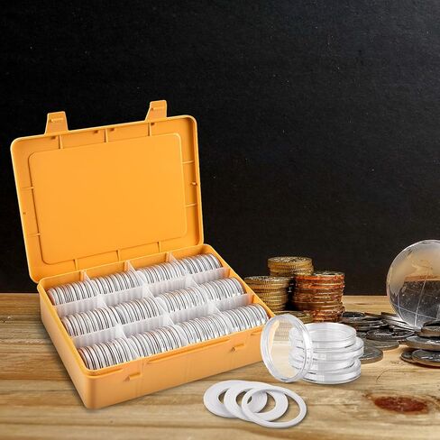حاملات لوازم مجموعة العملات المعدنية من FULLCASE لهواة الجمع، 84 قطعة كبسولات عملات معدنية مقاس 46 مم مع حشية إسفنجية وصندوق منظم تخزين بلاستيكي، 6 مقاسات (20/25/27/30/38/46 مم) حقيبة تجميع، صندوق فقط in Kuwait