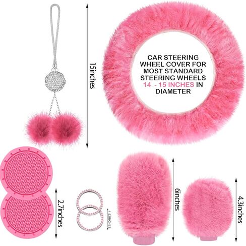 17 قطعة غطاء مقعد السيارة مجموعة كاملة من أغطية المقاعد الوردية للسيارات للنساء أغطية مقاعد السيارة الأمامية والخلفية العالمية مع غطاء عجلة القيادة الناعم الناعم غطاء مقبض ناقل الحركة غطاء السيارة المعلق in Kuwait