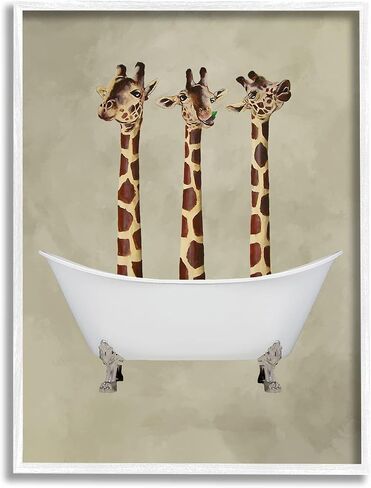 Stupell Industries Three Giraffes In A Bathtub Framed Giclee Texturized Art, 11 x 1.5 x 14, Multi-Color in Saudi Arabia