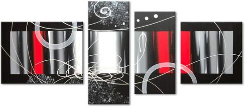 100% Hand-painted Wood Framed Red Back Clouds Home Decoration Modern Abstract Oil Painting on Canvas 4pcs/set Mixorde in Saudi Arabia