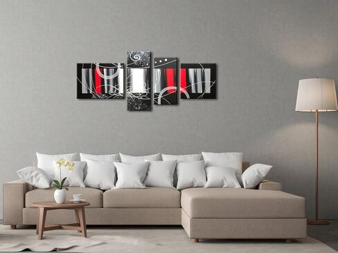 100% Hand-painted Wood Framed Red Back Clouds Home Decoration Modern Abstract Oil Painting on Canvas 4pcs/set Mixorde in Saudi Arabia