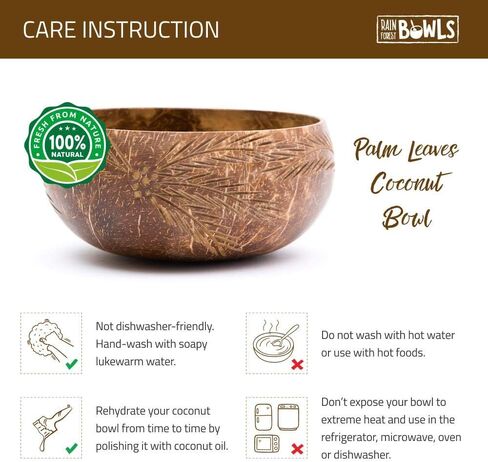 Set of 2 Jumbo Palm Leaves Coconut Bowls, 2 Wooden Spoons & 2 Reusable Bamboo Straws - 100% Natural, Hand Carved by Artisans, Eco-Friendly & Sustainable - Smoothie/Acai/Salad Bowls in Saudi Arabia