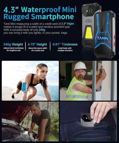 هاتف Tank Mini المتين، هاتف ذكي متين صغير الحجم 4G خارجي مقاس 4.3 بوصة مع مكتشف نطاق، ذاكرة وصول عشوائي 24 جيجابايت + ذاكرة تخزين داخلية 256 جيجابايت، هواتف محمولة مقاومة للماء تعمل بنظام Android 13، كاميرا 100 ميجابكسل + 32 ميجابكسل، 5800 مللي أمبير في ا in Kuwait