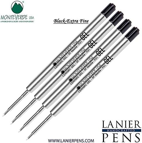 Lanier Combo Pack - 4 Pack - Monteverde® Capless Ceramic Gel™ P41 Ink Refill Compatible with Most Parker® Style Ballpoint Pens - Black (Extra Fine 0.5mm) in Saudi Arabia
