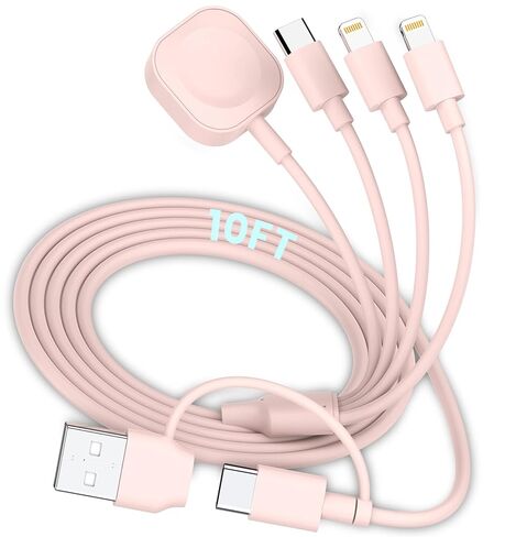 شاحن ساعة أبل 6 في 1، سلك شحن مغناطيسي 10أقدام لسلسلة iWatch SE/9/8/7/6/5، كابل شحن متعدد USB C/A إلى Lightning/Type C لهاتف iPhone 15/14/13/12/11/ برو/ماكس/جالاكسي/هواوي/بكسل in Kuwait