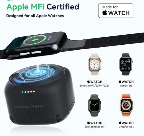 Portable Charger for Apple Watch,Wireless iWatch Charger 1200mAh [Apple MFi Certified] Magnetic Power Bank Travel Keychain for Apple Watch Series 9/8/7/6/5/4/3/2/SE/Ultra/UItra 2 Classic Black in Saudi Arabia