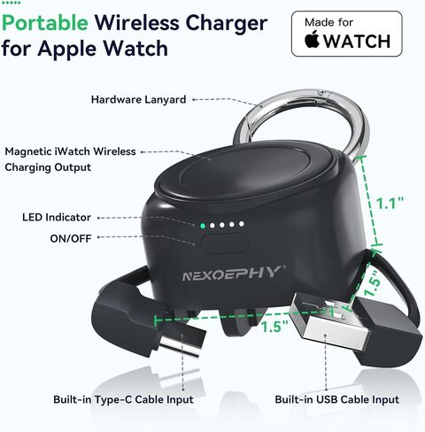 Portable Charger for Apple Watch,Wireless iWatch Charger 1200mAh [Apple MFi Certified] Magnetic Power Bank Travel Keychain for Apple Watch Series 9/8/7/6/5/4/3/2/SE/Ultra/UItra 2 Classic Black in Saudi Arabia