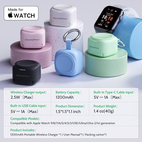Portable Charger for Apple Watch,Wireless iWatch Charger 1200mAh [Apple MFi Certified] Magnetic Power Bank Travel Keychain for Apple Watch Series 9/8/7/6/5/4/3/2/SE/Ultra/UItra 2 Classic Black in Saudi Arabia