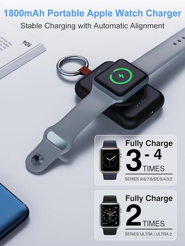 شاحن محمول لساعة Apple، شاحن سلسلة مفاتيح لاسلكي بقوة 1800 مللي أمبير في الساعة لساعة Apple Series 9/8/UItra/7/6/5/4/3/2/SE/Nike/Ultra 2، هدية مدمجة للسفر مغناطيسية لشاحن iWatch in Kuwait