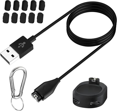 شاحن لساعة جارمين مع محول حامل 90 درجة (النوع C ومنفذ صغير) و10 قابس غبار، كابل شحن 3.3 قدم لـ Fenix ​​7/6/5، venu 2/sq، Instinct 2، Forerunner 945/255/245، Vivoactive 4 /3 in Kuwait