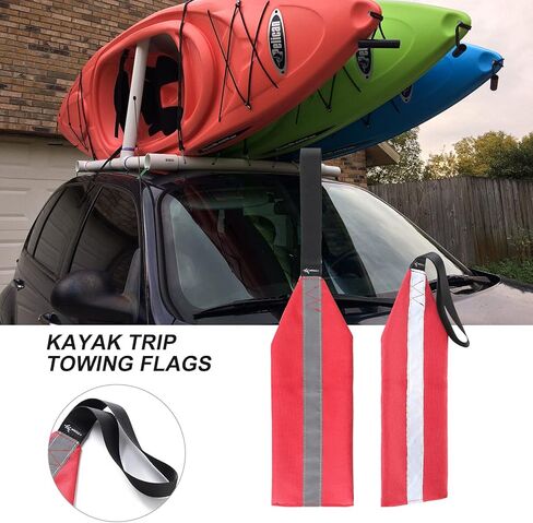 Kayak Red Safety Travel Flag, 2 Pieces Canoe Warning Flag with Webbing Reflective Towing Safety Accessories Kit for Kayak Canoes and Boats in Kuwait
