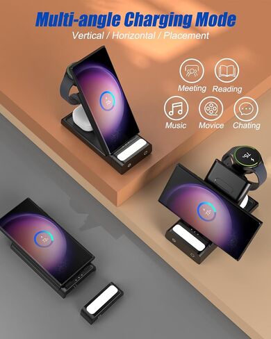 لوبنور لشاحن سامسونج اللاسلكي، قاعدة شحن 3 في 1 مع ضوء ليلي لهاتف سامسونج جالاكسي S24 الترا/S23/Z فولد 5/جالاكسي ووتش 6، قاعدة شحن لسماعات سامسونج إيربود in Kuwait