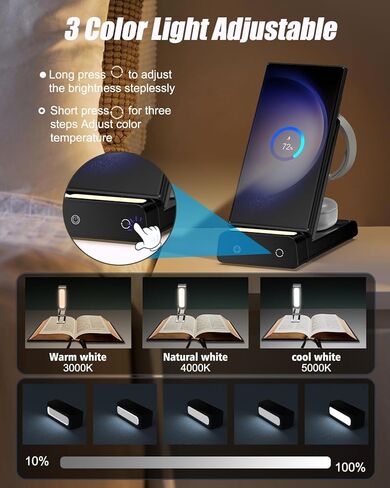 لوبنور لشاحن سامسونج اللاسلكي، قاعدة شحن 3 في 1 مع ضوء ليلي لهاتف سامسونج جالاكسي S24 الترا/S23/Z فولد 5/جالاكسي ووتش 6، قاعدة شحن لسماعات سامسونج إيربود in Kuwait