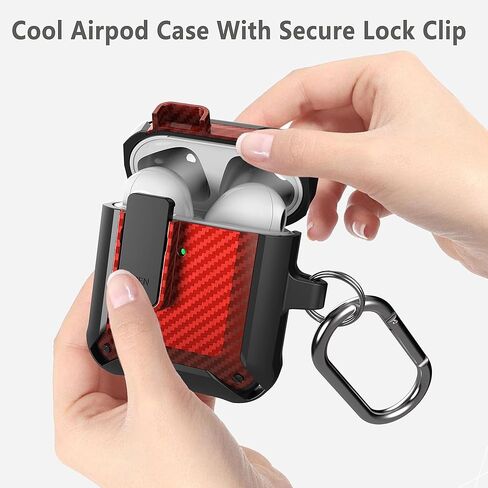 Upgraded Armor Secure Lock Airpod Case for Men Lock with Cleaner kit, Shockproof Protective Case for Apple AirPod 2&1 Wireless Cases Women in Kuwait