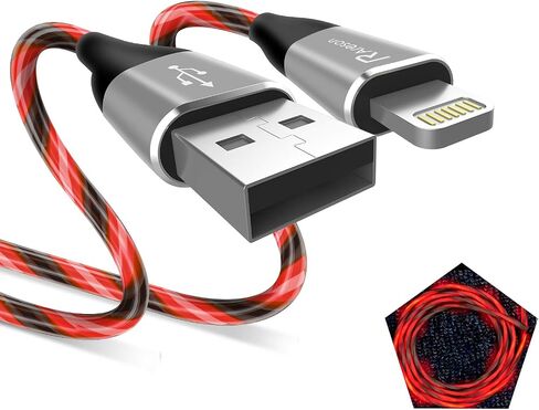 Light up iPhone Charger Cord, LED Lightning Cables 1 Pack | Apple MFi Certified | USB Fast Charging Cord for Apple iPhone 13 12 11 Pro Max XR XS X/8Plus/7Plus/6Plus/5s/iPad More (6FT, Red) in Saudi Arabia
