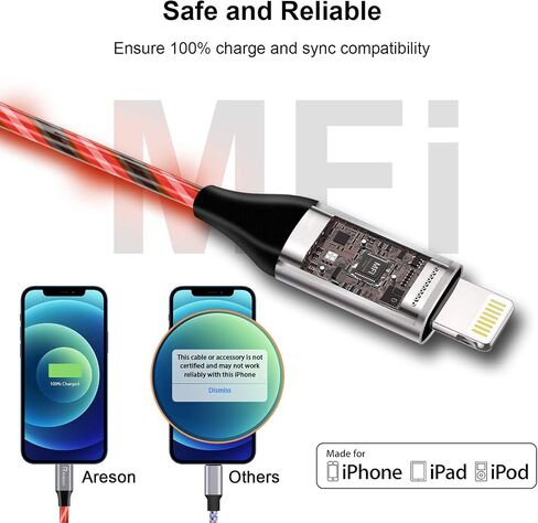 Light up iPhone Charger Cord, LED Lightning Cables 1 Pack | Apple MFi Certified | USB Fast Charging Cord for Apple iPhone 13 12 11 Pro Max XR XS X/8Plus/7Plus/6Plus/5s/iPad More (6FT, Red) in Saudi Arabia