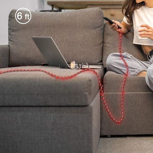 Light up iPhone Charger Cord, LED Lightning Cables 1 Pack | Apple MFi Certified | USB Fast Charging Cord for Apple iPhone 13 12 11 Pro Max XR XS X/8Plus/7Plus/6Plus/5s/iPad More (6FT, Red) in Saudi Arabia