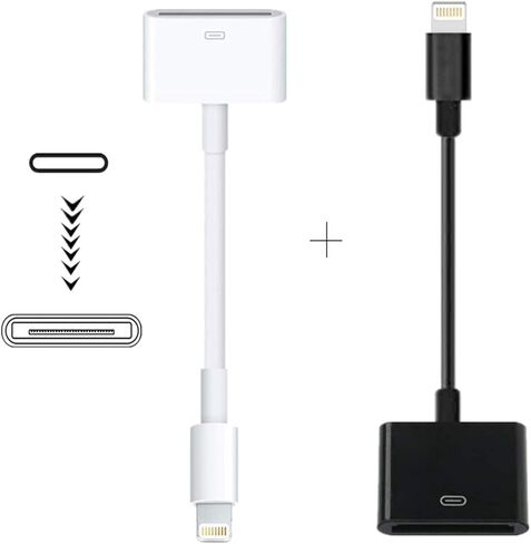محول Lightning إلى 30 Pin معتمد من Sharlllen MFi، 2 حزمة من 8 دبابيس ذكر إلى 30 دبوس أنثى محول مع كابل شاحن iPhone متوافق مع iPhone 12 11 X 8 7 6P 5S 4S 4 3 3G/iPad أبيض وأسود in Kuwait