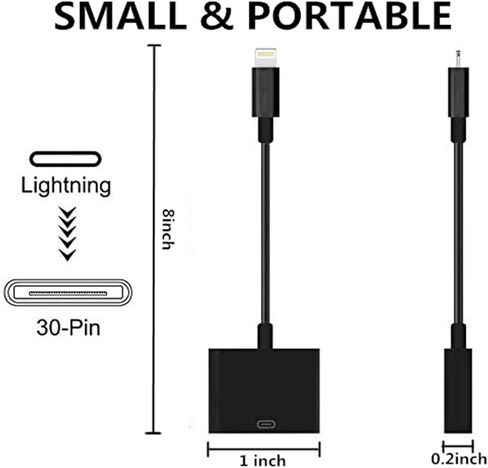 محول Lightning إلى 30 Pin معتمد من Sharlllen MFi، 2 حزمة من 8 دبابيس ذكر إلى 30 دبوس أنثى محول مع كابل شاحن iPhone متوافق مع iPhone 12 11 X 8 7 6P 5S 4S 4 3 3G/iPad أبيض وأسود in Kuwait