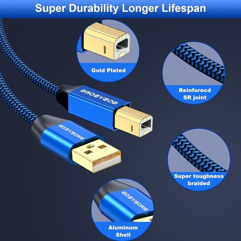 USB Printer Cable 20ft, USB 2.0 Printer Cord, High Speed Type A to Type B Printer USB Cable Compatible with HP, Canon, Dell, Epson, Xerox and More (Blue) in Saudi Arabia
