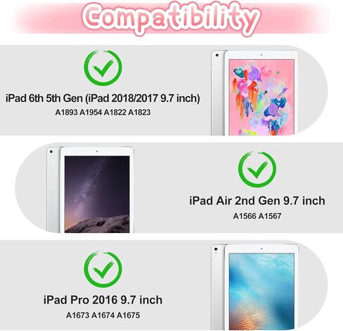 حافظة Wollony لجهاز iPad 9.7 حافظة iPad 6th الجيل الخامس مع واقي شاشة وحزام كتف لطيف على شكل قطة وغطاء من السيليكون للفتيات والأطفال لجهاز iPad Air 2th 9.7 بوصة 2018 وردي in Saudi Arabia