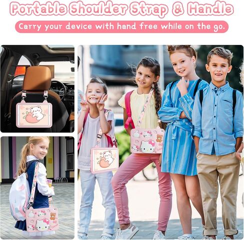 حافظة Wollony لجهاز iPad 9.7 حافظة iPad 6th الجيل الخامس مع واقي شاشة وحزام كتف لطيف على شكل قطة وغطاء من السيليكون للفتيات والأطفال لجهاز iPad Air 2th 9.7 بوصة 2018 وردي in Saudi Arabia