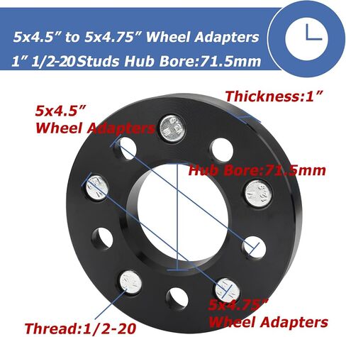 محولات عجلة محورية 5x4.5 إلى 5x5 لعجلات JK على مركبة TJ YJ KK XJ ZJ، محول عجلة تحويل 1.25 بوصة 5x114.3 مم إلى 5x127 مم محور محور 71.5 مم مع درجة خيط 1/2 in Kuwait