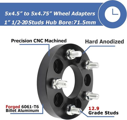 محولات عجلة محورية 5x4.5 إلى 5x5 لعجلات JK على مركبة TJ YJ KK XJ ZJ، محول عجلة تحويل 1.25 بوصة 5x114.3 مم إلى 5x127 مم محور محور 71.5 مم مع درجة خيط 1/2 in Kuwait
