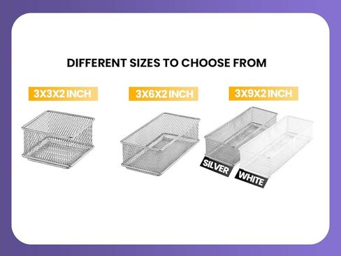YBM Home Silver Mesh Drawer Organizer and Storage for Kitchen Drawers, Serves as School Supply Holder, Office Desktop Organizer Basket, Makeup and Craft Supplies Organization, (1 Unit, 4x12x2 Inch) in Kuwait
