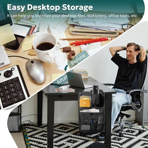 AceList Hanging Desk Organizer, Versatile Desk Cup Holder Clamp with Hanging Storage Bag - Convenient Tableside Cup Holder and Organizer for Home Office, Dorm Rooms, and RV in Kuwait