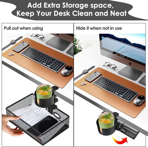 درج أوجوت دوار 360 درجة تحت المكتب مع حامل أكواب، صينية تنظيم درج مكتب 2 في 1، حامل أكواب مكتب مضاد للانسكاب ورف تخزين، صندوق تخزين معدني خالٍ من الثقب لمكتب المنزل مع فتحتين للأسلاك in Kuwait