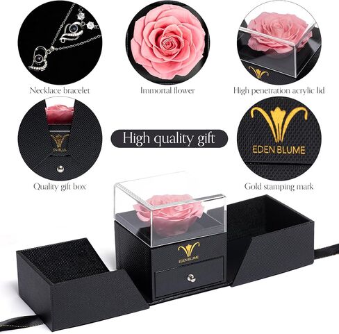 Preserved Real Rose with Heart Necklace and Bracelet |Eternal Forever Flower Preserve Roses |I love You in 100 Languages |Jewelry Gifts for her for Mother's Day, Girlfriends and Special Occasions in Saudi Arabia