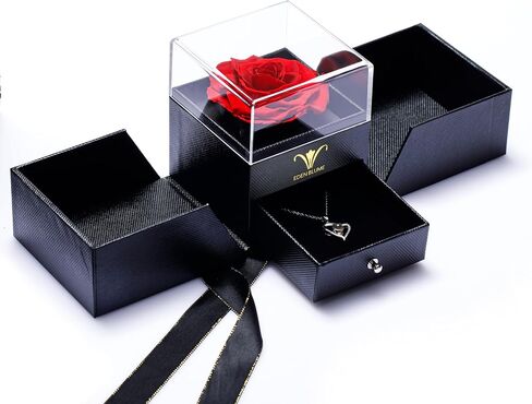 Preserved Real Rose with Heart Necklace and Bracelet |Eternal Forever Flower Preserve Roses |I love You in 100 Languages |Jewelry Gifts for her for Mother's Day, Girlfriends and Special Occasions in Saudi Arabia