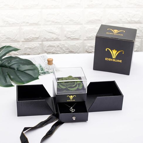 Preserved Real Rose with Heart Necklace and Bracelet |Eternal Forever Flower Preserve Roses |I love You in 100 Languages |Jewelry Gifts for her for Mother's Day, Girlfriends and Special Occasions in Saudi Arabia