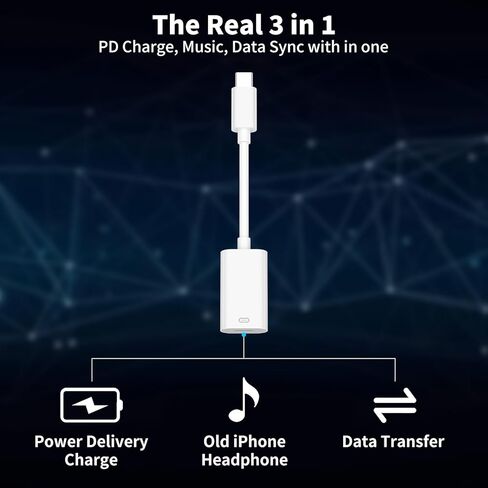 محول Jiunai USB C إلى iOS، [محول شحن] [محول سماعة الرأس] [نقل البيانات] محول شحن وصوت ذكر من النوع C إلى أنثى iOS معتمد من MFI لأجهزة iPhone 15 iPad 10th USB C in Kuwait