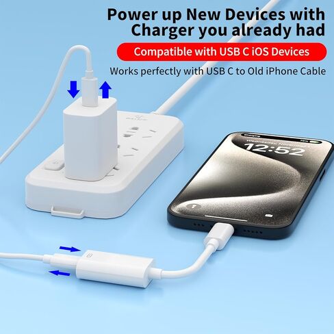 محول Jiunai USB C إلى iOS، [محول شحن] [محول سماعة الرأس] [نقل البيانات] محول شحن وصوت ذكر من النوع C إلى أنثى iOS معتمد من MFI لأجهزة iPhone 15 iPad 10th USB C in Kuwait