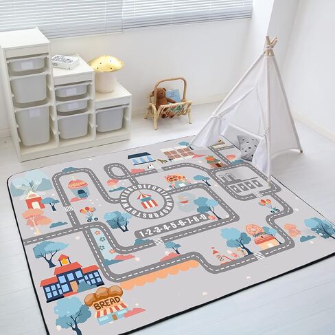 Soft Kids Educational Rug - 0.78" Thick Road Rug, ABC Alphabet & Numbers Play Mat for Toddlers, Game Area Rug, Baby Crawling Mats, Sweet Life, Beige in Saudi Arabia
