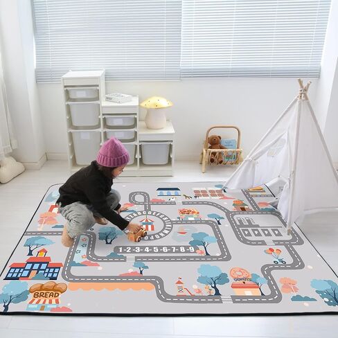Soft Kids Educational Rug - 0.78" Thick Road Rug, ABC Alphabet & Numbers Play Mat for Toddlers, Game Area Rug, Baby Crawling Mats, Sweet Life, Beige in Saudi Arabia